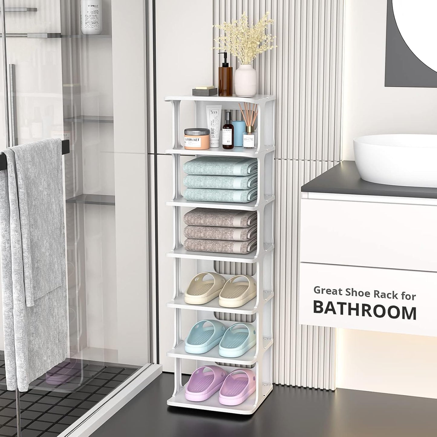 ZOINLIY Stackable Shoe Organizer for Closet, Small Shoe Rack for Entryway, Bedroom, Dorm Rooms, Free Standing Shoe Shelf, Plastic Shoe Cubby for Small Space, Grey Space Saver Shoe Holder