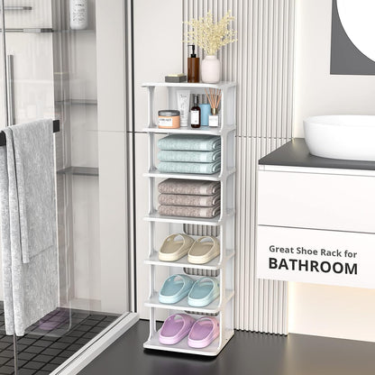 ZOINLIY Stackable Shoe Organizer for Closet, Small Shoe Rack for Entryway, Bedroom, Dorm Rooms, Free Standing Shoe Shelf, Plastic Shoe Cubby for Small Space, Grey Space Saver Shoe Holder
