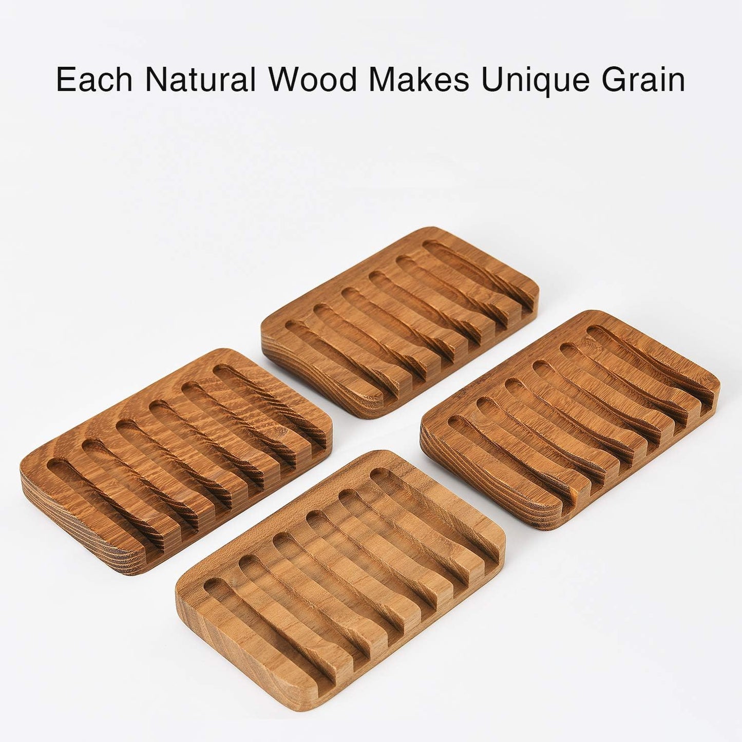 SUBEKYU Wooden Soap Dishes for Bathroom/Shower, Bar Soap Holder with Self Draining Tray, Natural Waterfall Drain Soap Saver, Teak (2P)
