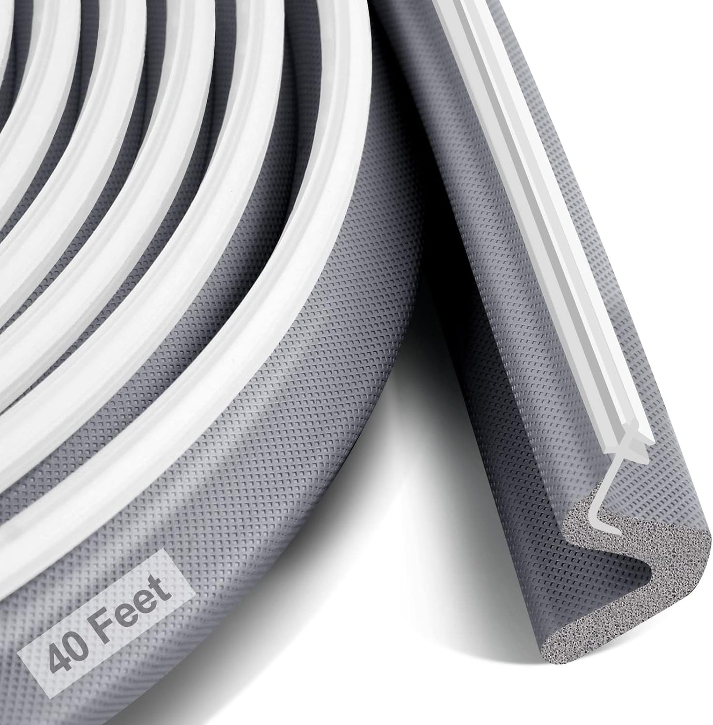 40FT Kerf V‑Shaped Weather Stripping Door Seal, Press‑in Seal for Pre‑Cut Slot Doors, Not Self‑Adhesive, Soundproof Draft Blocker for Exterior Front Doors, Fits Large Gaps, Easy DIY Install (White)