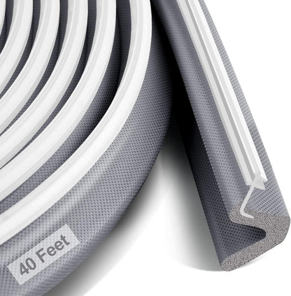 40FT Kerf V‑Shaped Weather Stripping Door Seal, Press‑in Seal for Pre‑Cut Slot Doors, Not Self‑Adhesive, Soundproof Draft Blocker for Exterior Front Doors, Fits Large Gaps, Easy DIY Install (White)