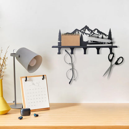 Key Holder for Wall, Metal Wall Hooks Organizer Rack with 7 Hooks for Keys, Coats, Bags – Decorative Home Decor for Entryway, Hallway, Kitchen, Living Room (12 Inches, Mountain)