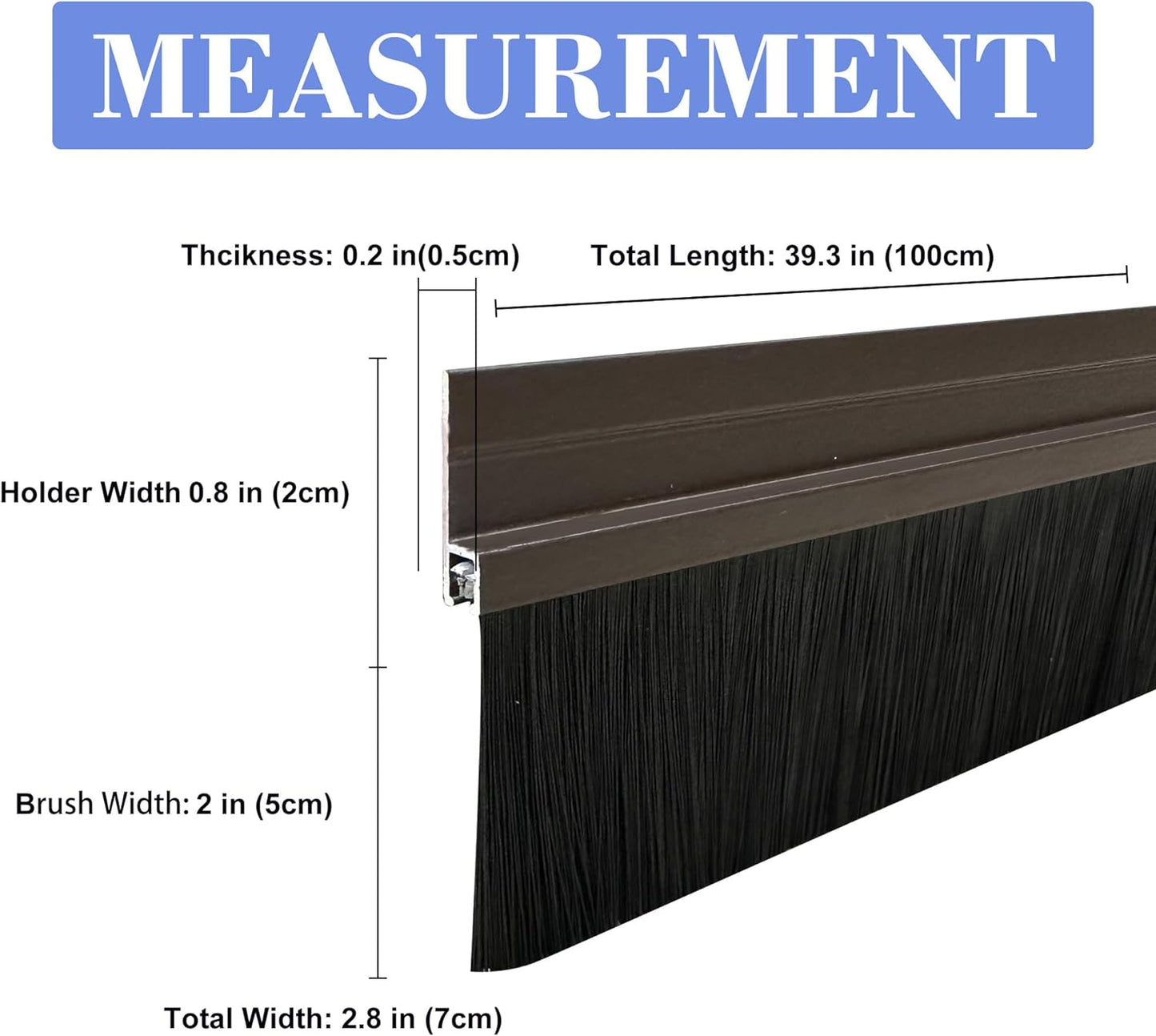 39 inch Door Sweep for Exterior Doors with 2 inch PP Soft Brush, Aluminum Dustproof Bottom of Door Weatherstrip (3)