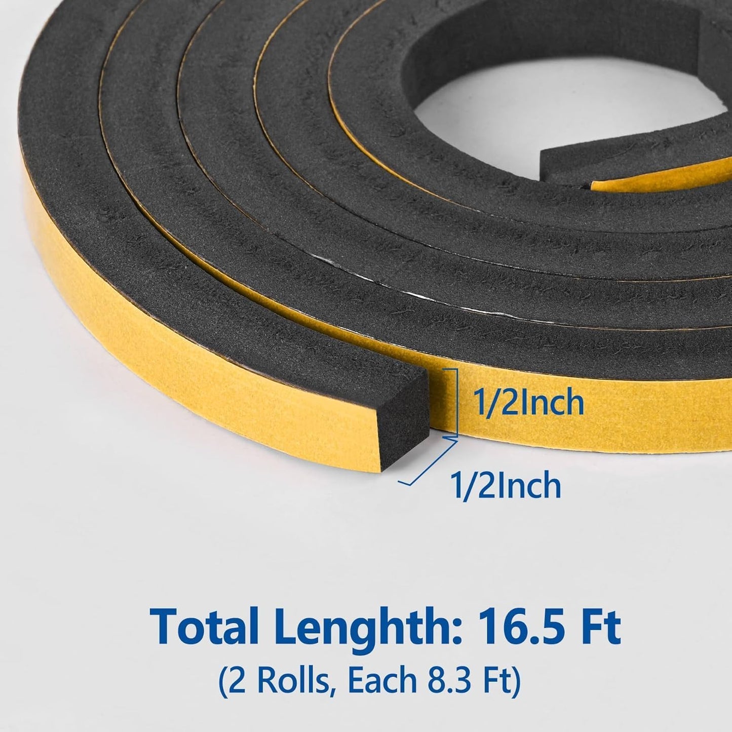 Kikerike Self Adhesive Foam Tape Weatherstrip 1/2In x 1/4In x 16.5Ft High Density Foam Insulation Strips Seal Weather Stripping with Strong Adhesive for Door and Window Sound Isolation Soundproofing