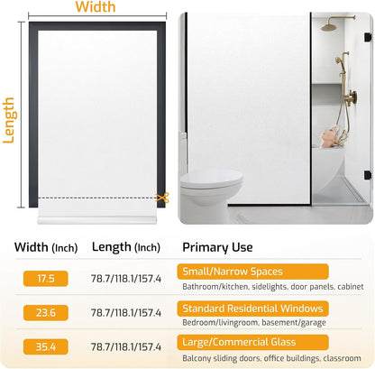 LUTE Window Privacy Film, Frosted Glass Window Film for Bathroom, Static Cling Removable Heat Control Glass Coverings, Non Adhesive Opaque Door Sticker for Home Office (Pure, 17.5" x 78.7")