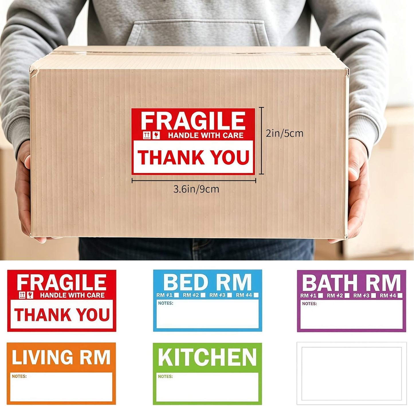 300PCS Home Moving Labels-3.6 x 2 inches,5 Color Coded Packing Box Stickers with 50 Fragile Stickers & 50 Blank Labels for Home Organization Moving Supplies Storage Bins