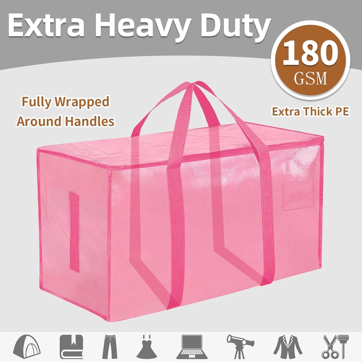 8 Pack-Extra Large Heavy Duty Moving Bags - Waterproof Storage Totes with Handles & Zippers, Foldable for College Dorm, Storage (Clear)