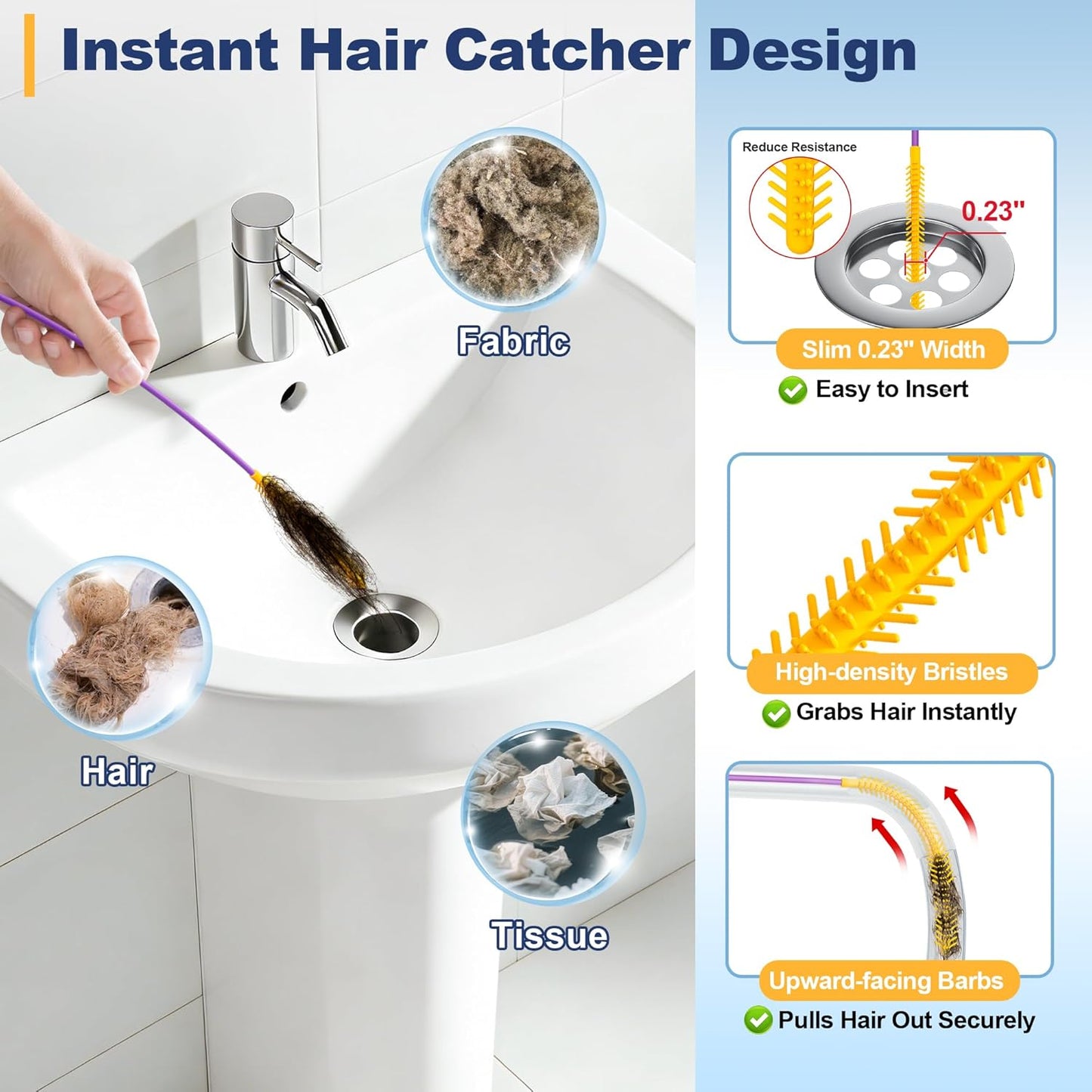 Drainsoon 35-Inch Metal Drain Snake Hair Clog Remover, Reusable Sink Snake Drain Hair Remover Tool, Flexible Break-Resistant Plumbing Snake Drain Cleaner for Shower, Bathtub, and Kitchen Sink (5 Pack)
