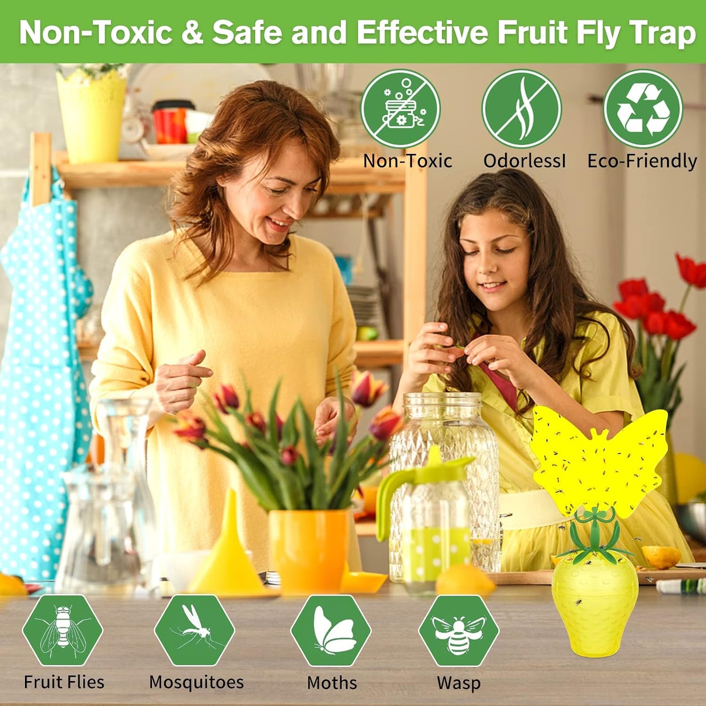 Fruit Fly Trap for Indoors,2025 Upgrade Fruit Flies Gnat Killer with Yellow Sticky Fruit Fly Traps,Safe and Non-Toxic Fruit Flies Traps,Odorless Fly Insect Trap for Home,Kitchen,Plants (Yellow,2 Pack)