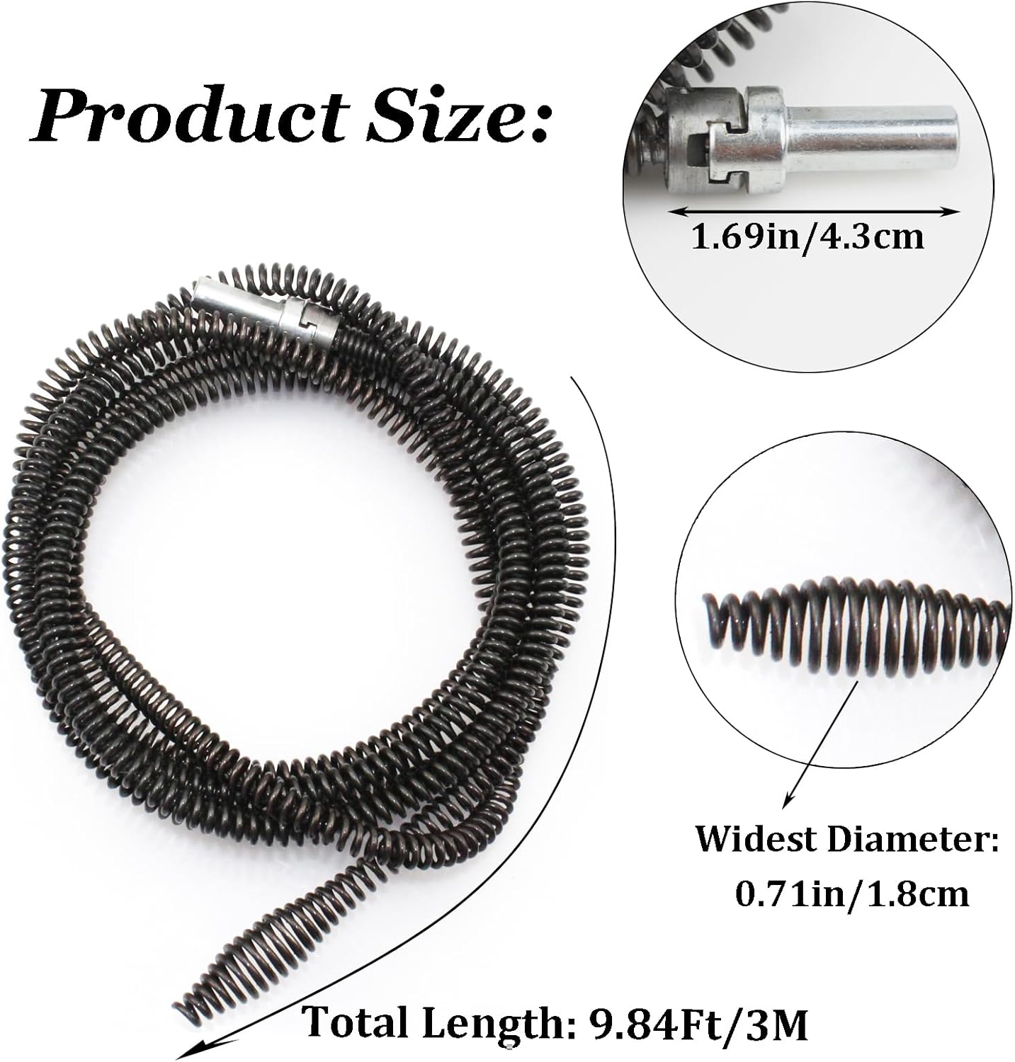 Amonk Drill Snake for Plumbing 9.84Ft Drain Clog Remover Drain Auger Cable with Drill Connector 10mm Flexible Plumbing Drill Pipe Cleaner for Kitchen, Bathroom, Toilet and Shower Sink