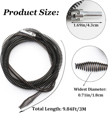 Amonk Drill Snake for Plumbing 9.84Ft Drain Clog Remover Drain Auger Cable with Drill Connector 10mm Flexible Plumbing Drill Pipe Cleaner for Kitchen, Bathroom, Toilet and Shower Sink