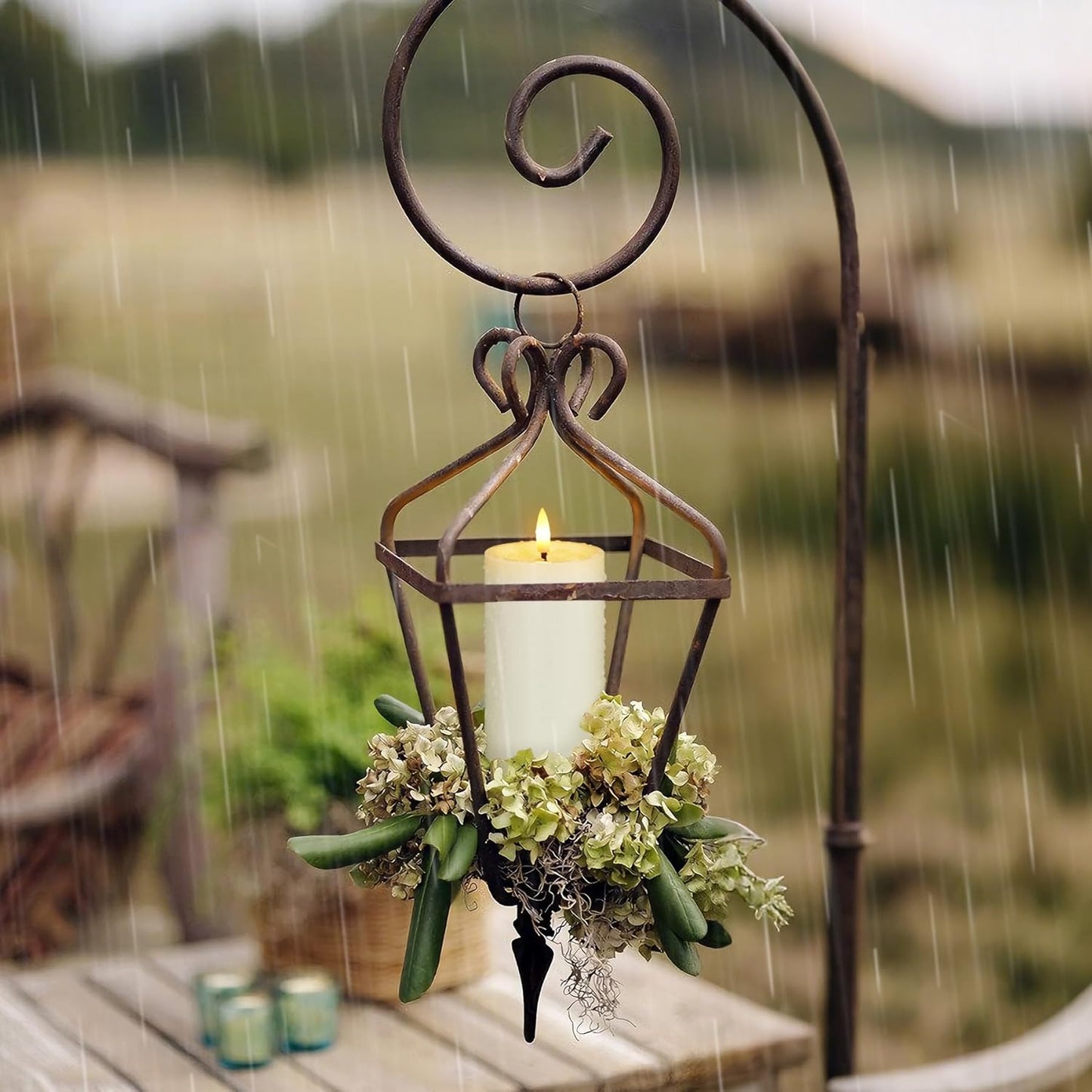Yeelida Outdoor 4pcs Flameless Waterproof Candles with Handy Remote Control, Cycle Timer Battery Operated Candle Grease Effect LED Flickering Pillar Plastic Long Lasting (White, 3" x4" 5" 6" 7")