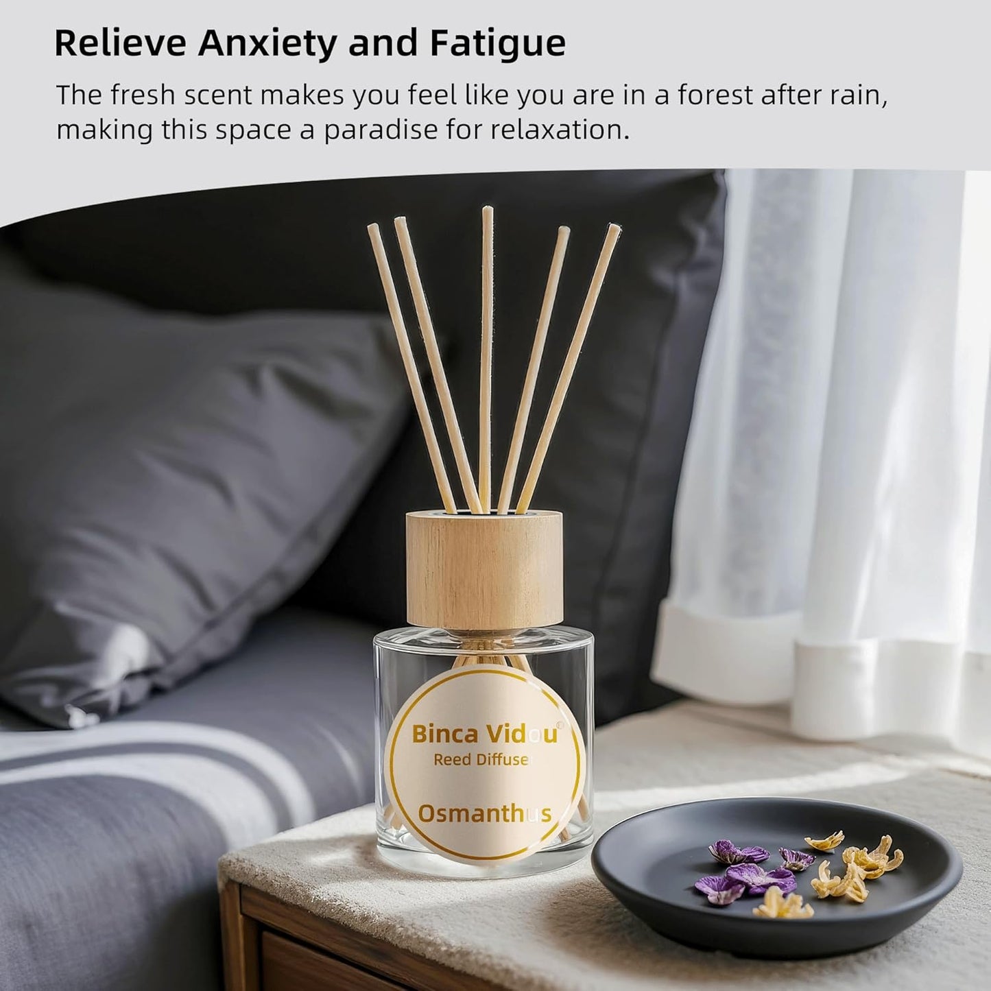Reed Diffuser Set, Binca Vidou Lavender & Vanilla Natural Scent Oil Diffusers with Sticks for Home Office Bathroom Aromatherapy Decor 1.69oz x 2