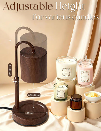 Briever Dimmable Candle Warmer Lamp with Timer, Height Adjustable Electric Candle Wax Warmer, Christmas Birthday Gifts for Women Mom, House Warming Gifts New Home Room Decor, Walnut Solid Wood Base