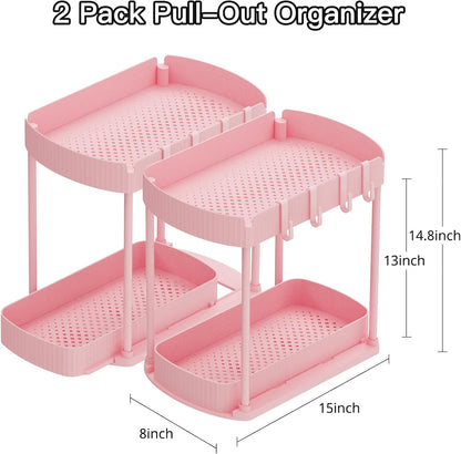 Ukeetap Multi-Purpose Pull-Out Storage Organizers, Under Sink/Cabinet Organizers and Storage for Bathroom & Kitchen, Black, 12.8 Inches, 2 Packs