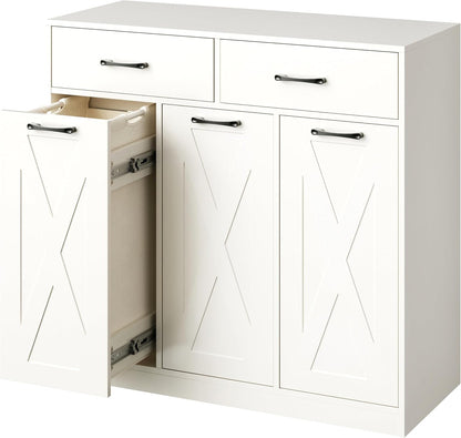 Herture Laundry Hamper Cabinet, Laundry Basket 3 Section with 2 Storage Drawers, Laundry Sorter with Pull-Out Removable Large Bags, 3 x 15.87 Gallons (60L), for Laundry Room Bathroom, White YL01XLW