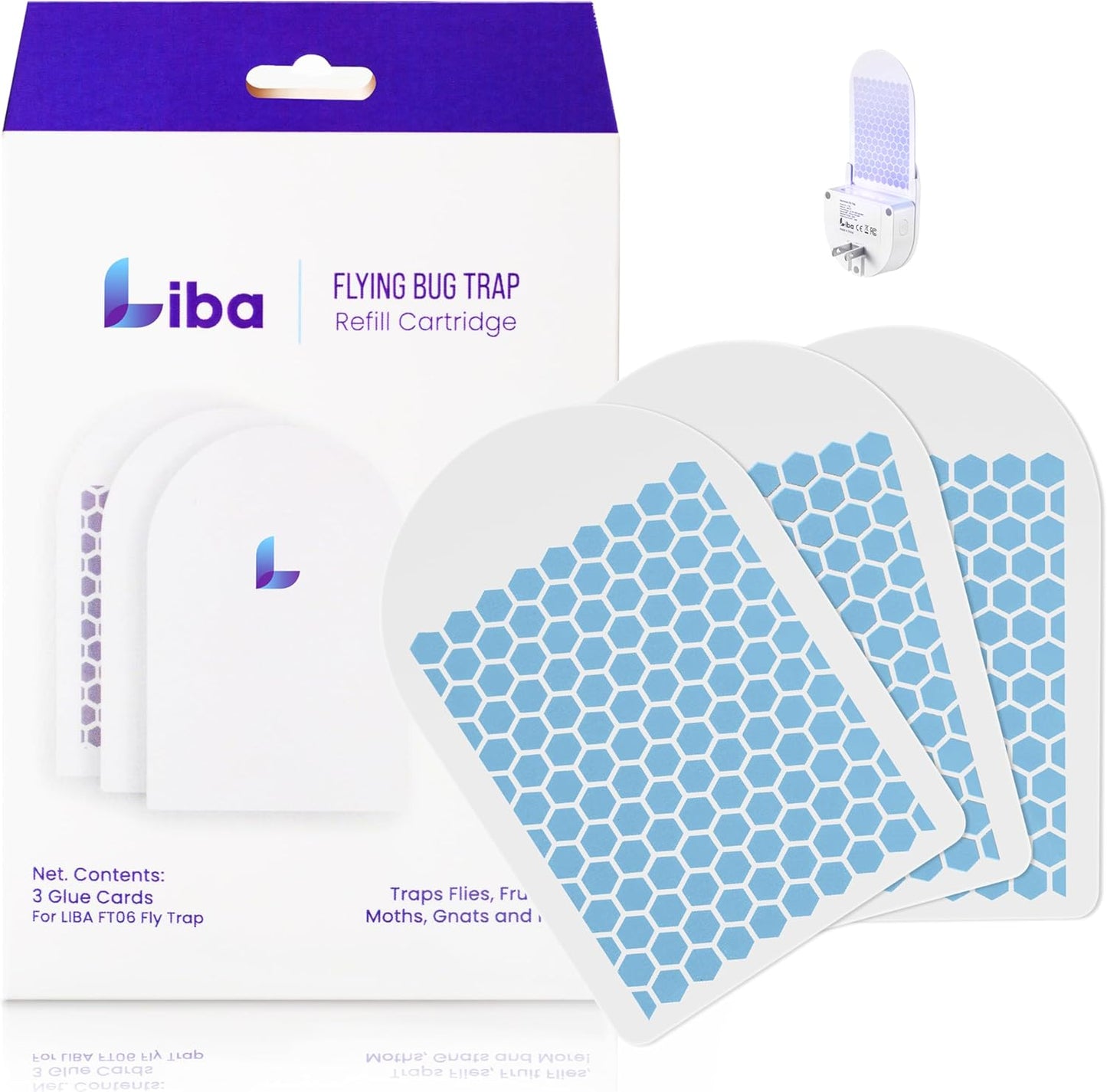 LiBa Fly Trap Indoor for Home, Plug-in Flying Insect Trap for Flies, Fruit Flies, Moths, Gnats, Mosquito Killer Insect Catcher Fly Tapper with 3 Refill Glue Cards for Home Office