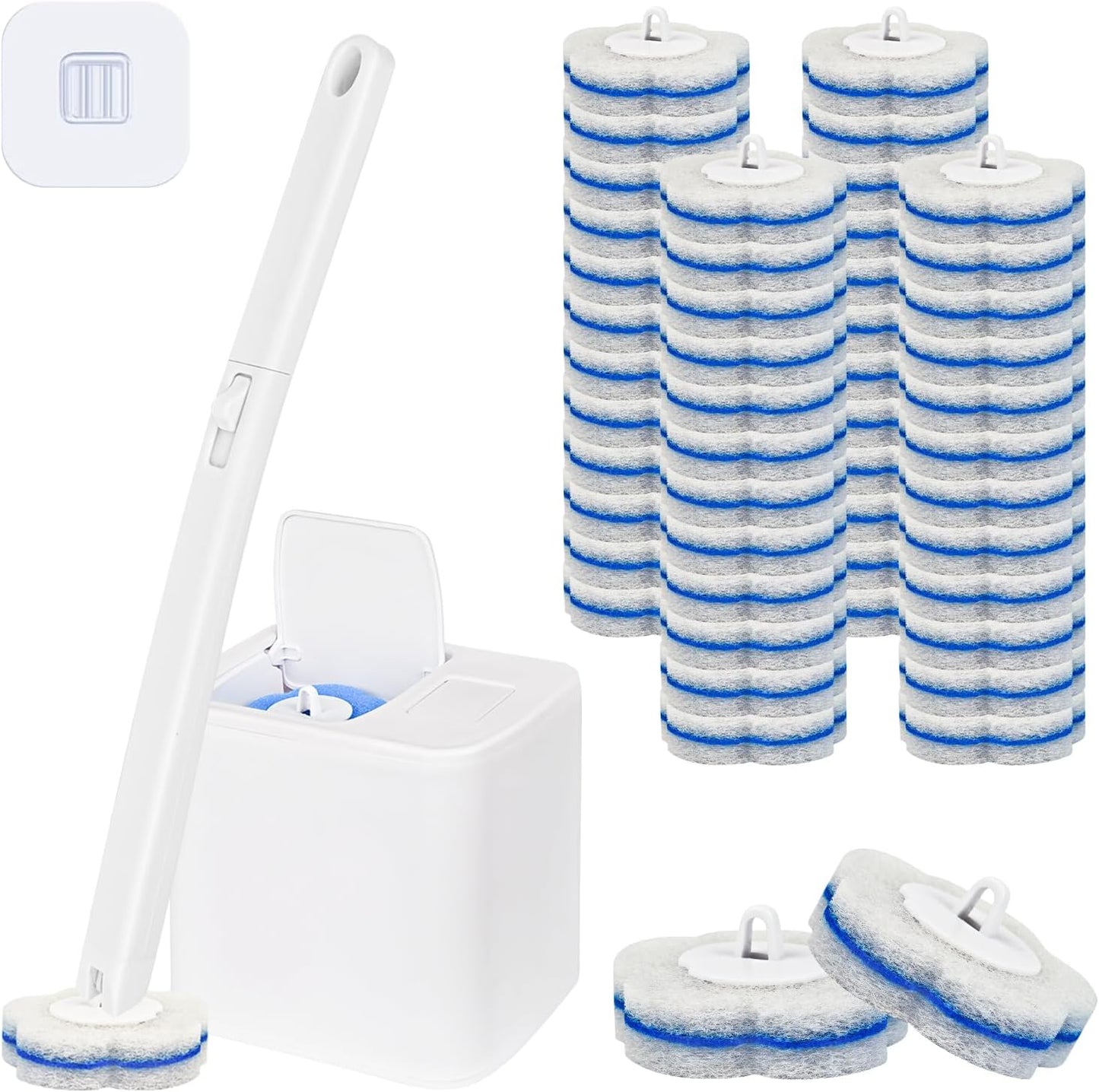 Disposable Toilet Brush with 48 Refills,Toilet Cleaning Supplies,Toilet Wand Brush Starter Kit,Wall Mounted Toilet Bowl Cleaner Brush with Holder for Bathroom Deep Cleaning & Hygiene (White)