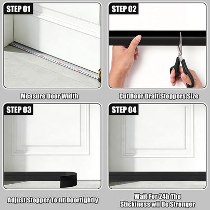 Black Door Draft Stopper 2” W x39”L, Door Bottom Blocker for Exterior/Front Doors, Adjustable Under Door Seal Sweep Weather Stripping, Sound Proofing Door Insulation Strips