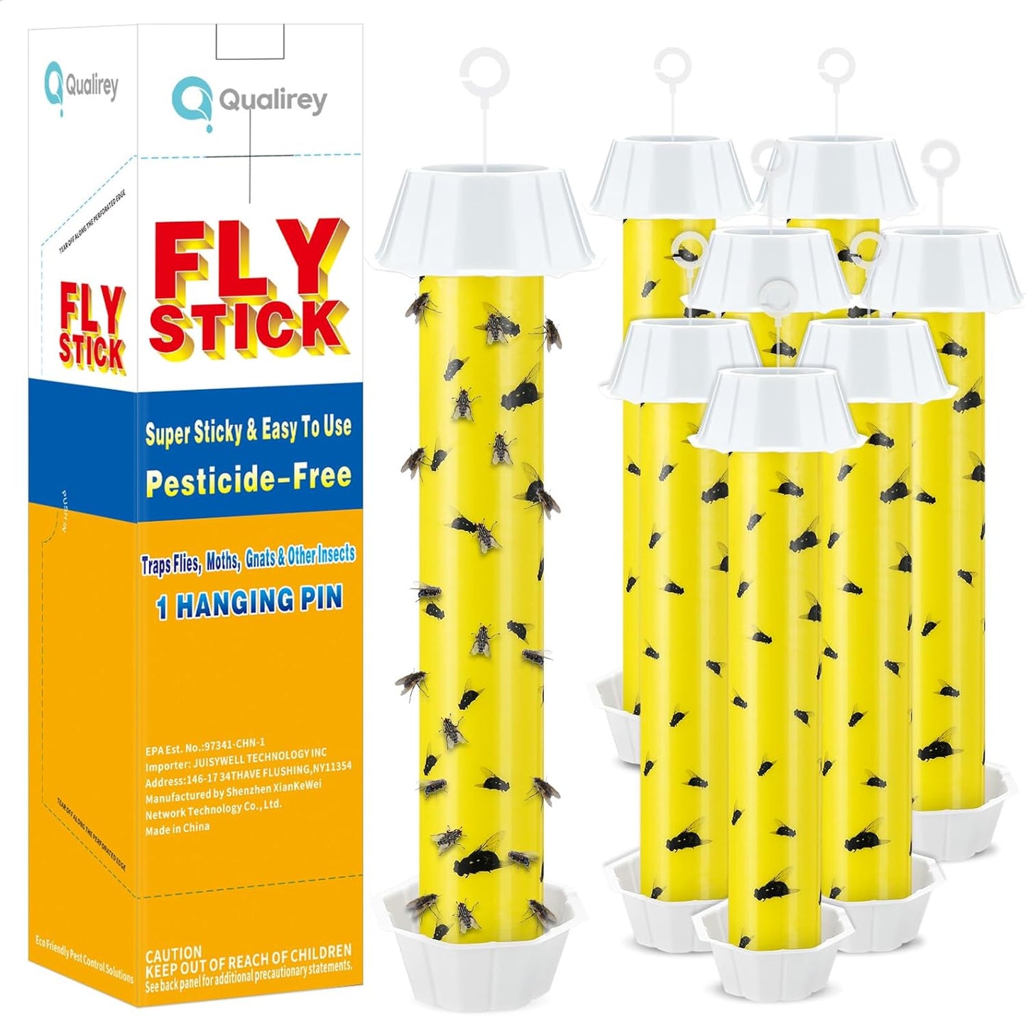Qualirey 12 Pcs Sticky Fly Trap Fly Stick Indoor Outdoor Long Lasting Hanging Flies Bug Catcher Paper Tape Strips with Hook for Wasps Gnats Bug Insects Fruit Flies Mosquitoes (Stylish-3,Yellow)
