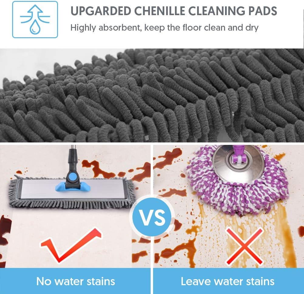MANGOTIME Microfiber Dust Mop for Hardwood Floors - Dry Floor Cleaning for Wood, Tile, Vinyl, Laminate - Wet Flat Mop With 4 Washable Reusable Pads and Aluminum Head