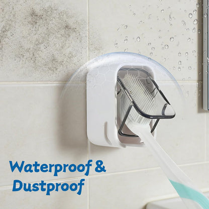 3PCS Toothbrush Holders Wall Mounted, Toothbrush Holders for Bathrooms with Cover, Self-Adhesive, Space-Saving, Waterproof, Quick Drying, Detachable for Easy Cleaning