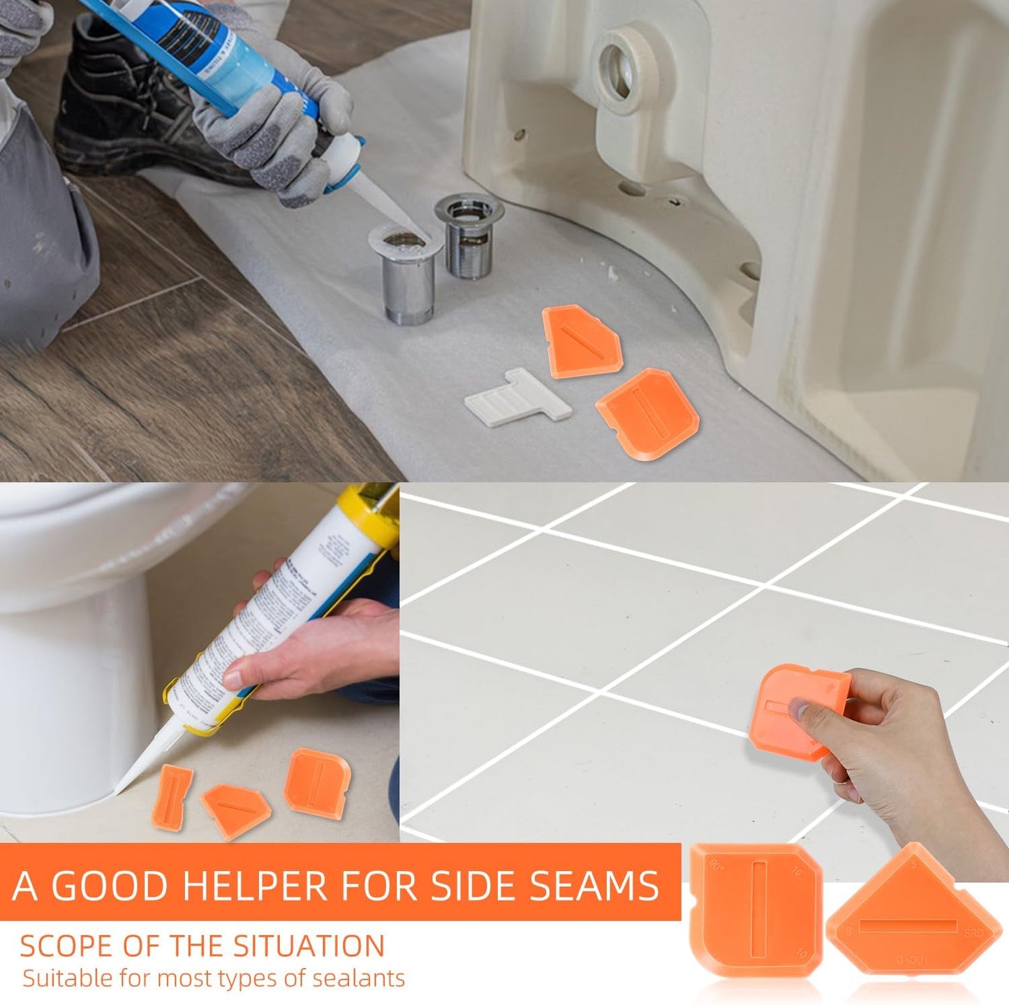 3 Pcs Silicone Caulking Tool Set, Sealant Grout Finishing Tools for Kitchen Bathroom Floor, Professional Caulking Tools Kit, Reusable caulk Smoothing Applicator, Easy to Use Caulk Finishing Tool Set.