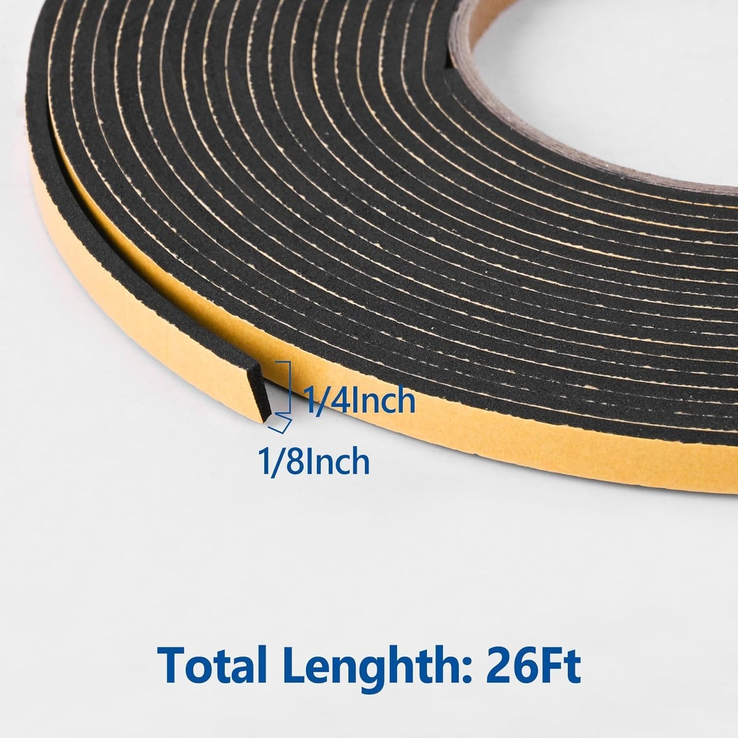 Kikerike Self Adhesive Foam Tape Weatherstrip 1/2In x 1/4In x 16.5Ft High Density Foam Insulation Strips Seal Weather Stripping with Strong Adhesive for Door and Window Sound Isolation Soundproofing