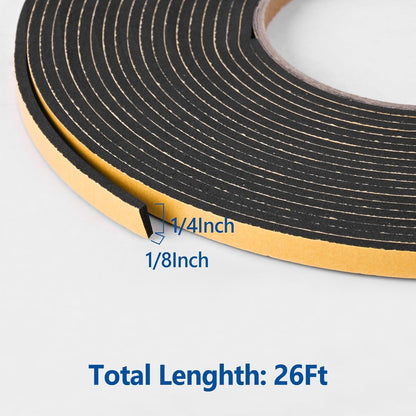 Kikerike Self Adhesive Foam Tape Weatherstrip 1/2In x 1/4In x 16.5Ft High Density Foam Insulation Strips Seal Weather Stripping with Strong Adhesive for Door and Window Sound Isolation Soundproofing