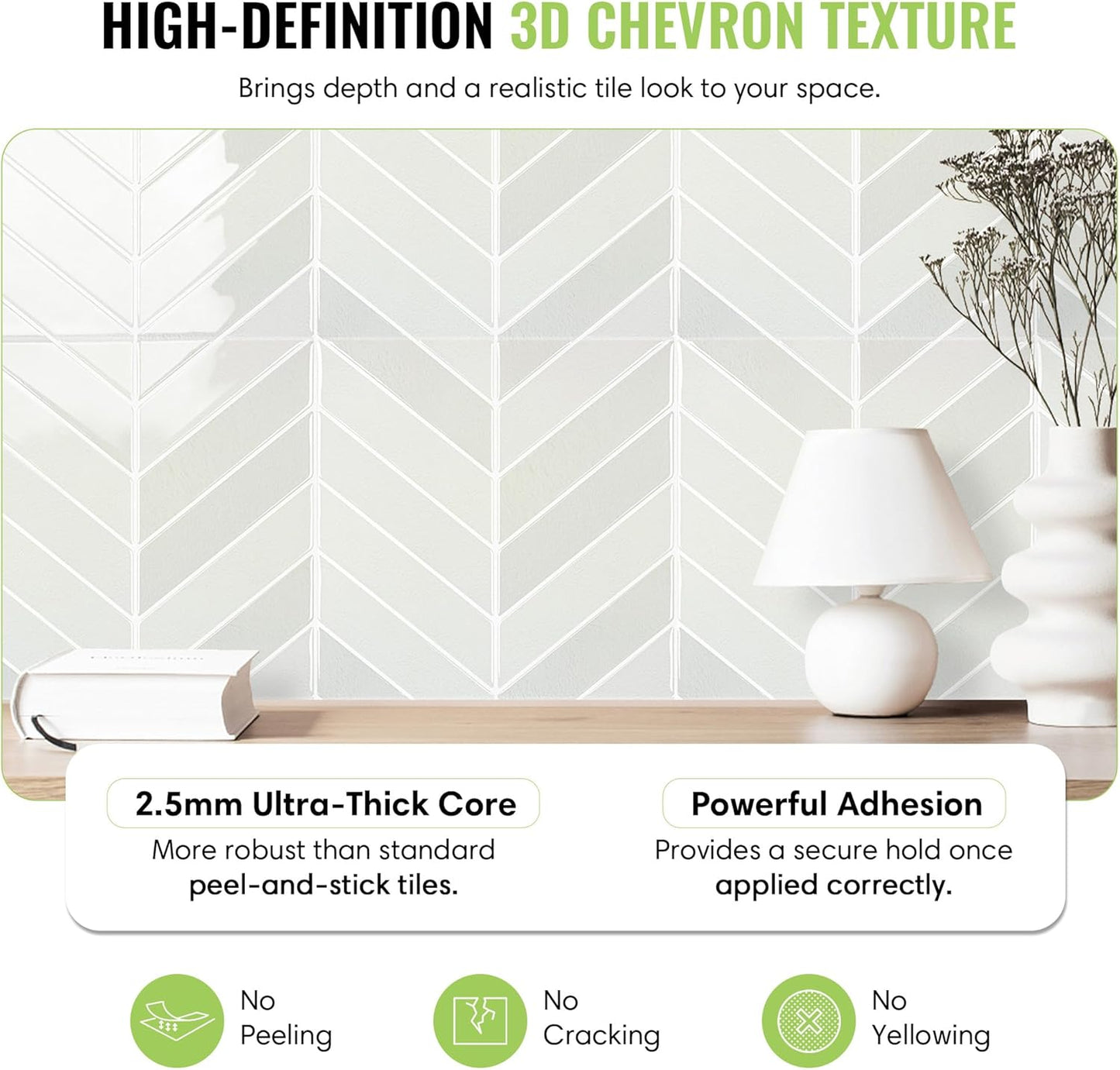 Peel and Stick Subway Backsplash Tiles, 5 Pack, 12 x 12 in, Almond | extra thick 3D wall panels, heat and water resistant wall panels, easy DIY kitchen, bathroom, laundry, fireplace wall décor