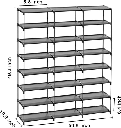 SMILHELTD Large Shoe Rack 4 Row 8 Tier for Entryway Holds 64 Pairs, Metal & Plastic Sneaker Shelves, DIY Assembly, Space Saving Storage Organizer for Garage Closet, 66.1" W x 49.2" H