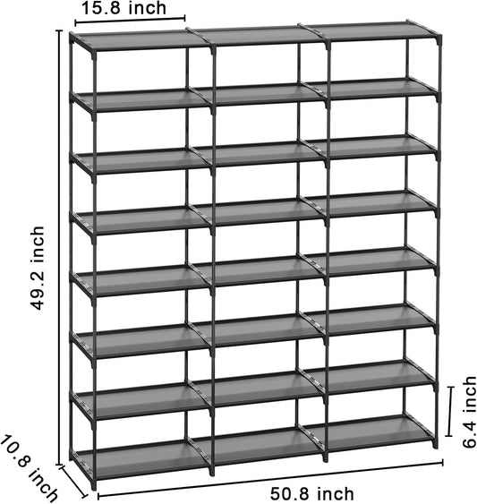 SMILHELTD Large Shoe Rack 4 Row 8 Tier for Entryway Holds 64 Pairs, Metal & Plastic Sneaker Shelves, DIY Assembly, Space Saving Storage Organizer for Garage Closet, 66.1" W x 49.2" H