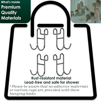 Shower Caddy With Hooks - Razor Holder and Loofah Hanger 2 Pack Silver