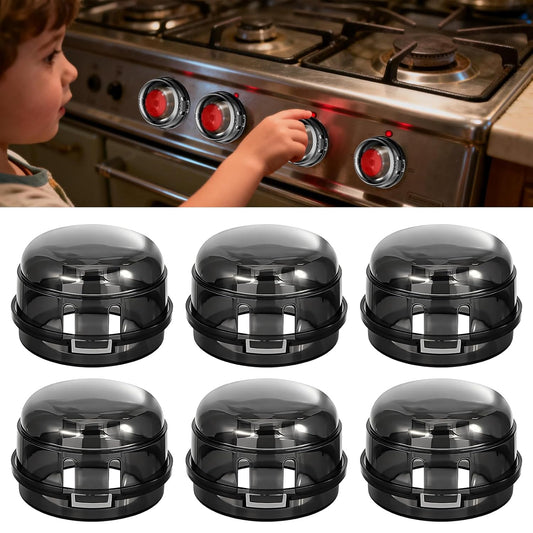 Stove Knob Safety Covers, 6 Pack Stove Knob Covers for Child Safety, Universal Gas Stove Knob Covers with Adhesive, Heat-Resistant Baby Proof Stove Knob Covers, Black