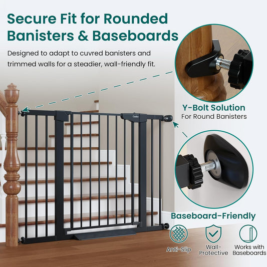 Cumbor 30-46" Baby Gate for Stairs, Mom's Choice Awards Winner-Auto Close Dog Gate for The House, Gifts for Mom, Easy Install Pressure Mounted Pet Gates for Doorways, Black