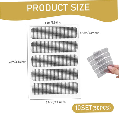 50Pcs Window Screen Patch, Waterproof Self-Adhesive Fiberglass Fine Mesh Weep Hole Covers Anti-Mosquito, Screen Repair Kit