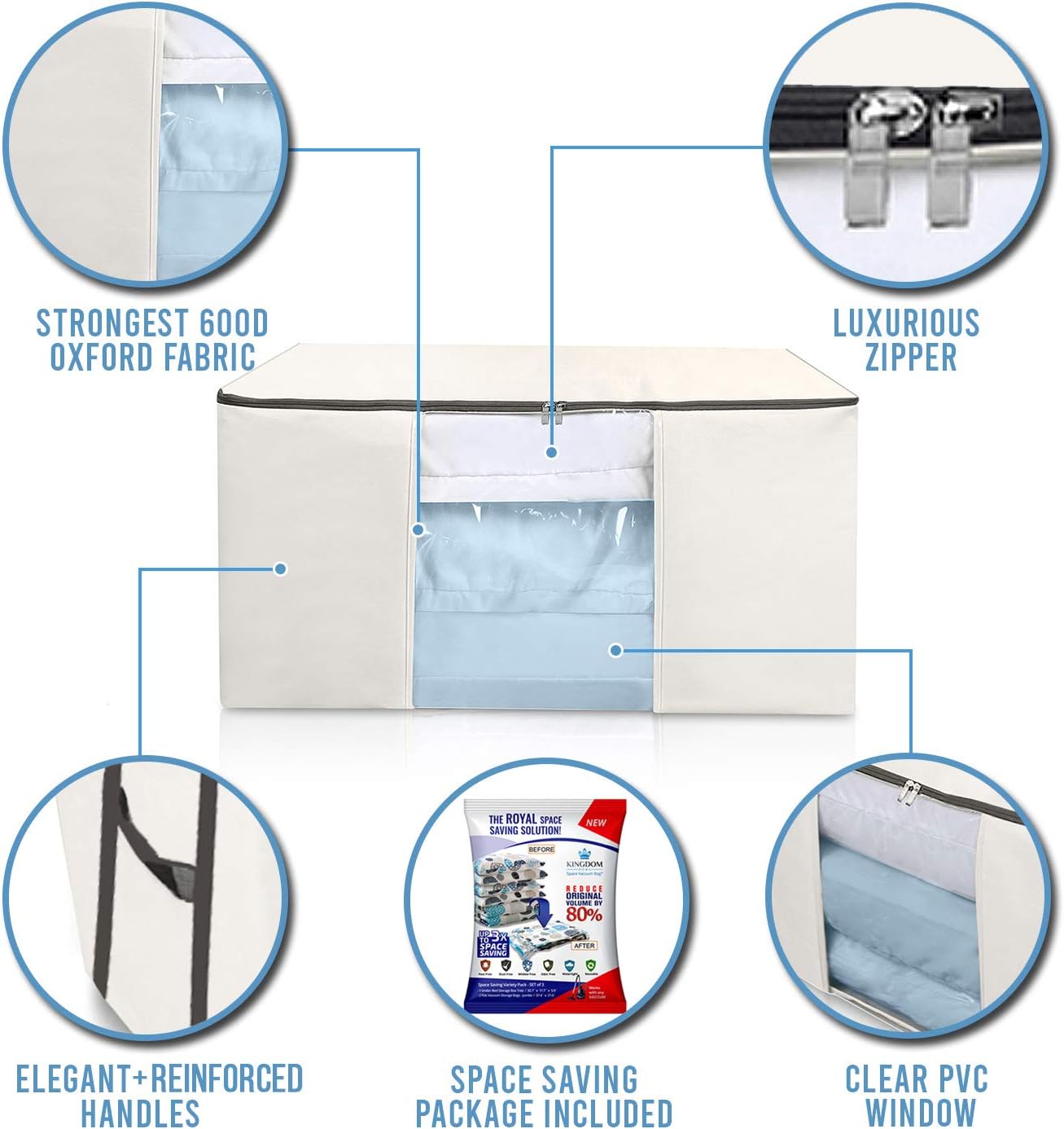 Cube Vacuum Storage Bags, Space Saver Bags, Premium Totes with Cubic Vacuum Compression Seal Bags for Clothing & Bedding. Space Saving Jumbo Organizer for Storing Clothes, Comforters,Blankets,Pillows+
