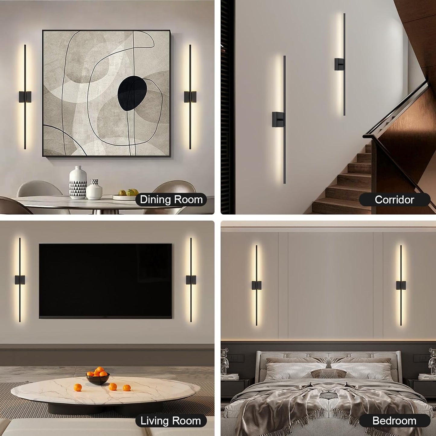 Battery Operated Wall Sconce Set of Two with Remote Control, 3000K-6000K Dimmable Black Wall Lights, Timable LED Wireless Wall Sconces, 350° Ratate for Bathroom, Living Room, Hallway 29.1 Inch