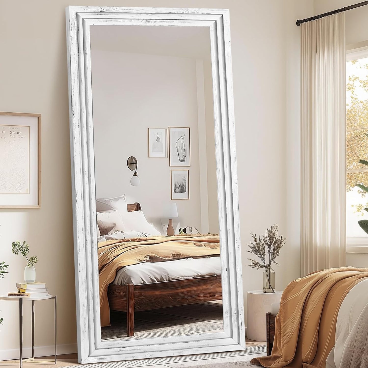 65"x22" Full Length Mirror Solid Wood Frame Floor Mirror with Stand for Living Room, Bedroom Hanging Standing or Leaning, Brown