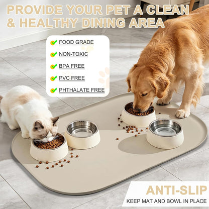 SMILOOL Silicone Pet Food Mat with Raised Edge for Food and Water Bowl, Dog Feeding Mats, Cat Food Trays for Floor Waterproof, Rubber Tray for Dogs and Cats, 19 x 12 x 0.7 Black