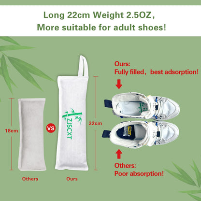 Charcoal Shoe Deodorizer, 2 Pack Natural Shoe Odor Eliminator, Reusable Activated Charcoal Bags Odor Absorber for Sneakers, Boots, Gym Bags, Closet & Locker