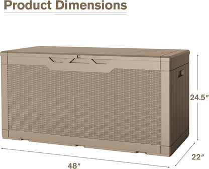 JUMMICO 31 Gallon Resin Deck Box Waterproof Indoor Outdoor Storage Boxes for Patio Furniture Cushions and Garden Tools (Brown)