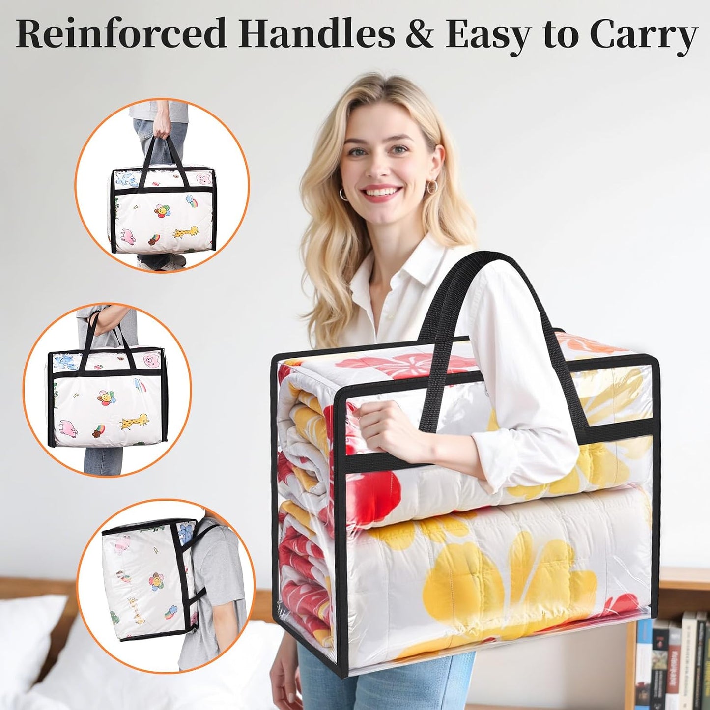 SpaceTrove Clear Storage Bags, 4 Pack Under Bed Storage and Closet Organizers Containers, Vinyl Foldable Heavy-Duty Moving Bags with Zippers for Comforter, Bedding, Duvet, Blanket & Toy Storage, 40L