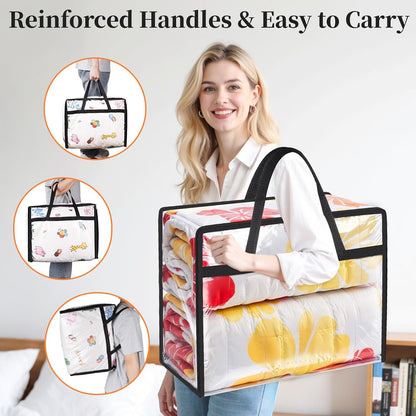SpaceTrove Clear Storage Bags, 4 Pack Under Bed Storage and Closet Organizers Containers, Vinyl Foldable Heavy-Duty Moving Bags with Zippers for Comforter, Bedding, Duvet, Blanket & Toy Storage, 40L