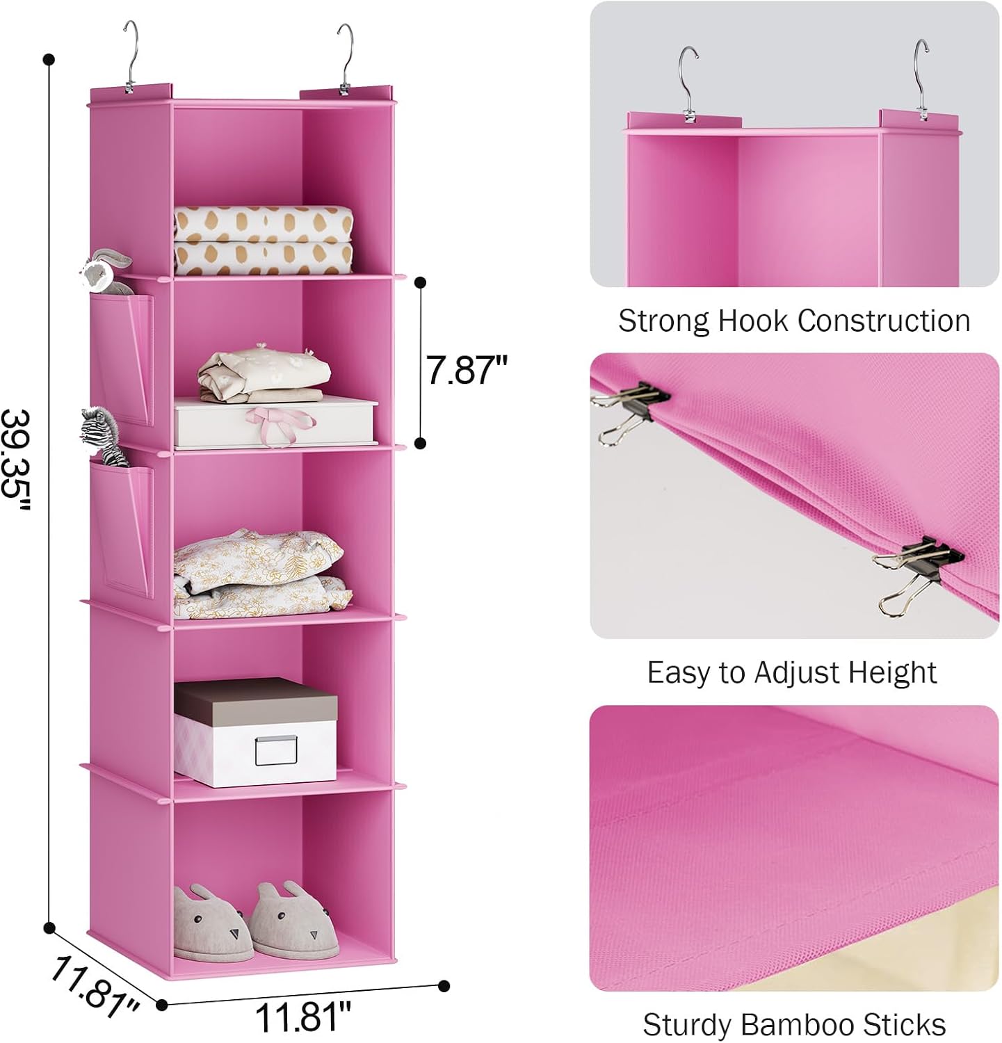 YOUDENOVA Hanging Closet Organizer, 4-Shelf Closet Hanging Storage Shelves, Grey