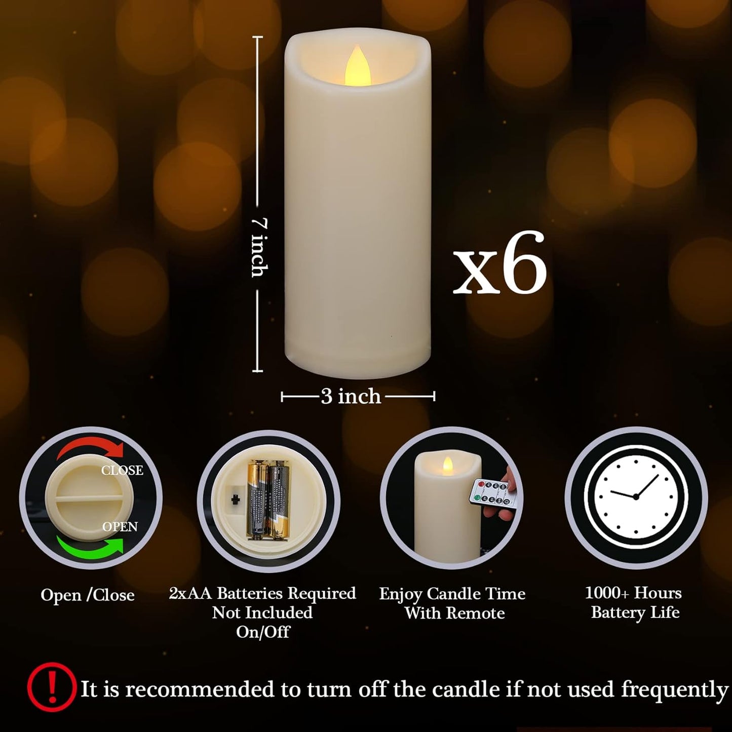 Flameless Flickering Candles with Remote and Timers, 1000 Hours Waterproof Outdoor Indoor Battery Operated LED Pillar Candles, Ivory Plastic, Set of 3(D 3" x H 4" 5" 6")