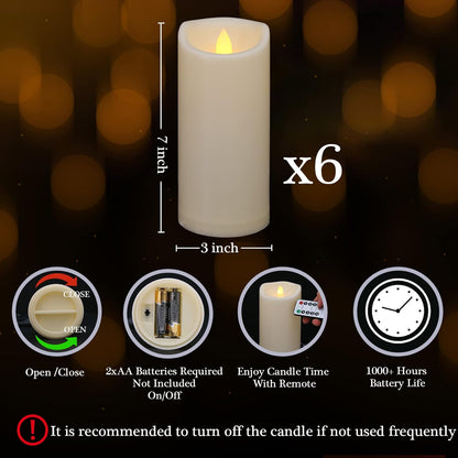 Flameless Flickering Candles with Remote and Timers, 1000 Hours Waterproof Outdoor Indoor Battery Operated LED Pillar Candles, Ivory Plastic, Set of 3(D 3" x H 4" 5" 6")