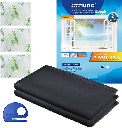 DIY Window Screen Curtain, 2 Packs of Mesh Netting 51 * 61 inches with [Upgrade] Self-Adhesive Hook Tapes & Cutter, Suitable for Multiple Windows, White (Set of 2)