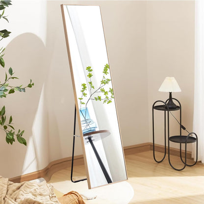 Wooden Full Length Mirror,Floor Mirror with Standing Holder Leaning/Hanging Mirror Wood Frame Large Wall-Mounted Mirror for Bedroom/Living Room,Light Oak (60x17.3)