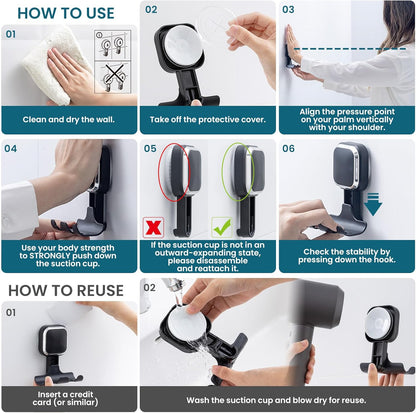 TAILI Suction Cup Razor Holder for Shower Wall 2 Pack, Versatile Suction Cup Hooks for Razor, Towel, Loofah, Squeegee, Cell Phone, Removable Damage-Free Hanging Shower Hook, Shaver Holder, Black